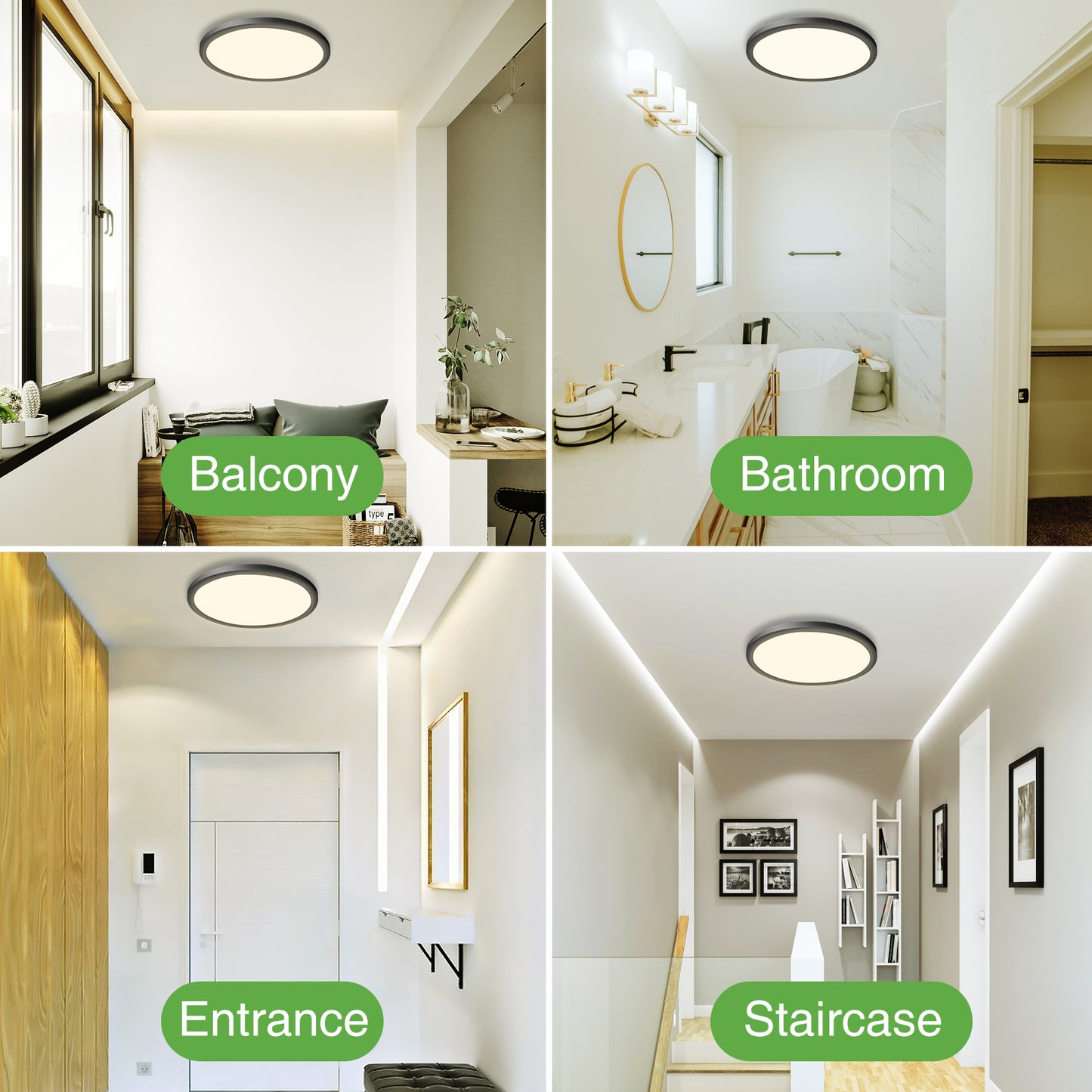 zemty LED Ceiling Light with Radar Motion Sensor 4000K, 19W, IP44 Rated Waterproof Wall Sconce for Balconies, Basements and Hallways-B
