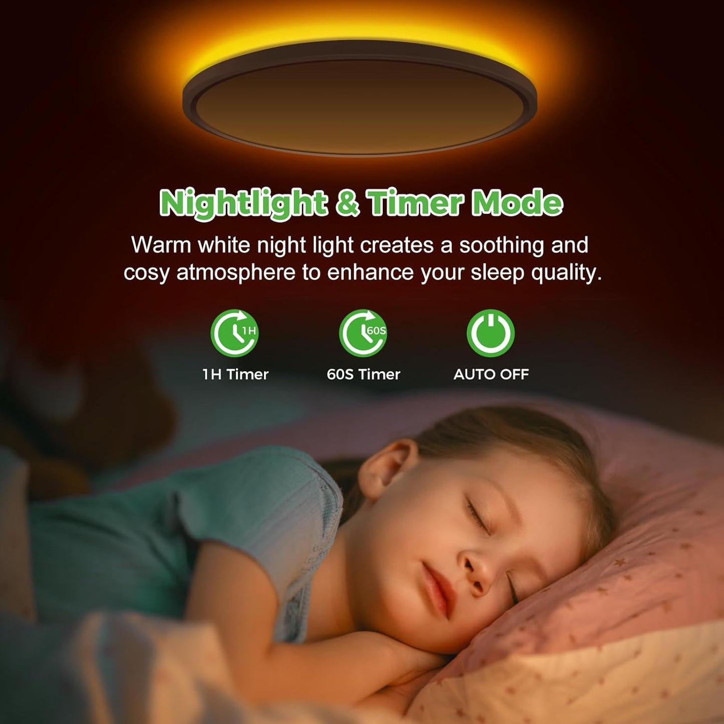 2Pack Black LED Dimmable Slim Ceiling Light with Night Light and Remote Control, 24W 2400lm-12”