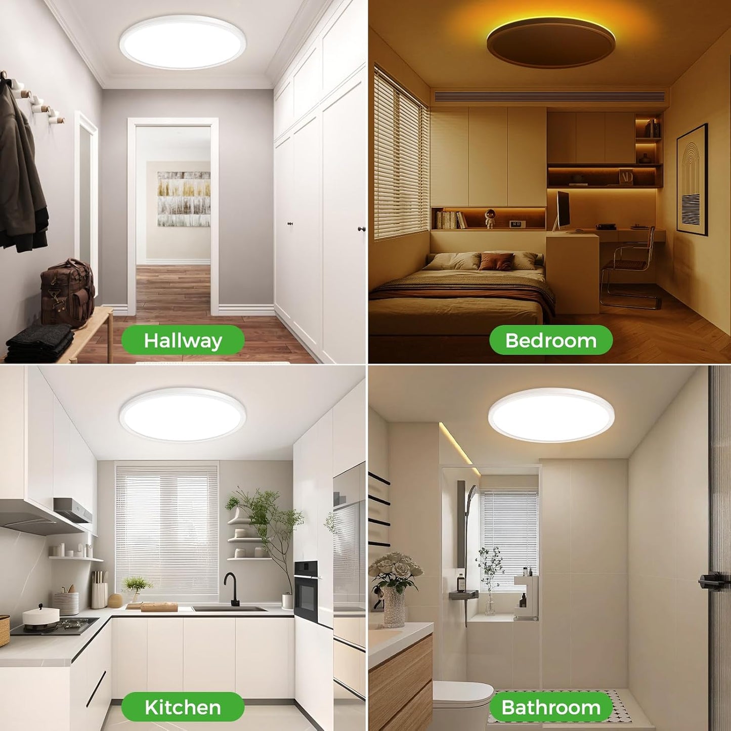 2Pack Black LED Dimmable Slim Ceiling Light with Night Light and Remote Control, 24W 2400lm-12”