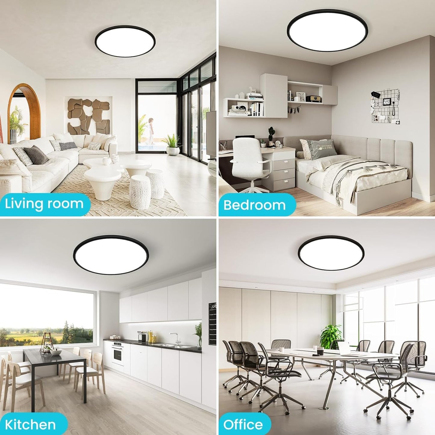 3Pack Black Large Bright Ceiling Lighting Fixture-16.5", Non-dimmable