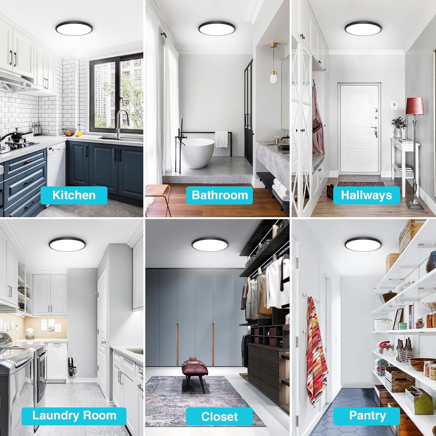 2Pack Black Motion Sensor Light Indoor Ceiling Light Flush Mount-7"