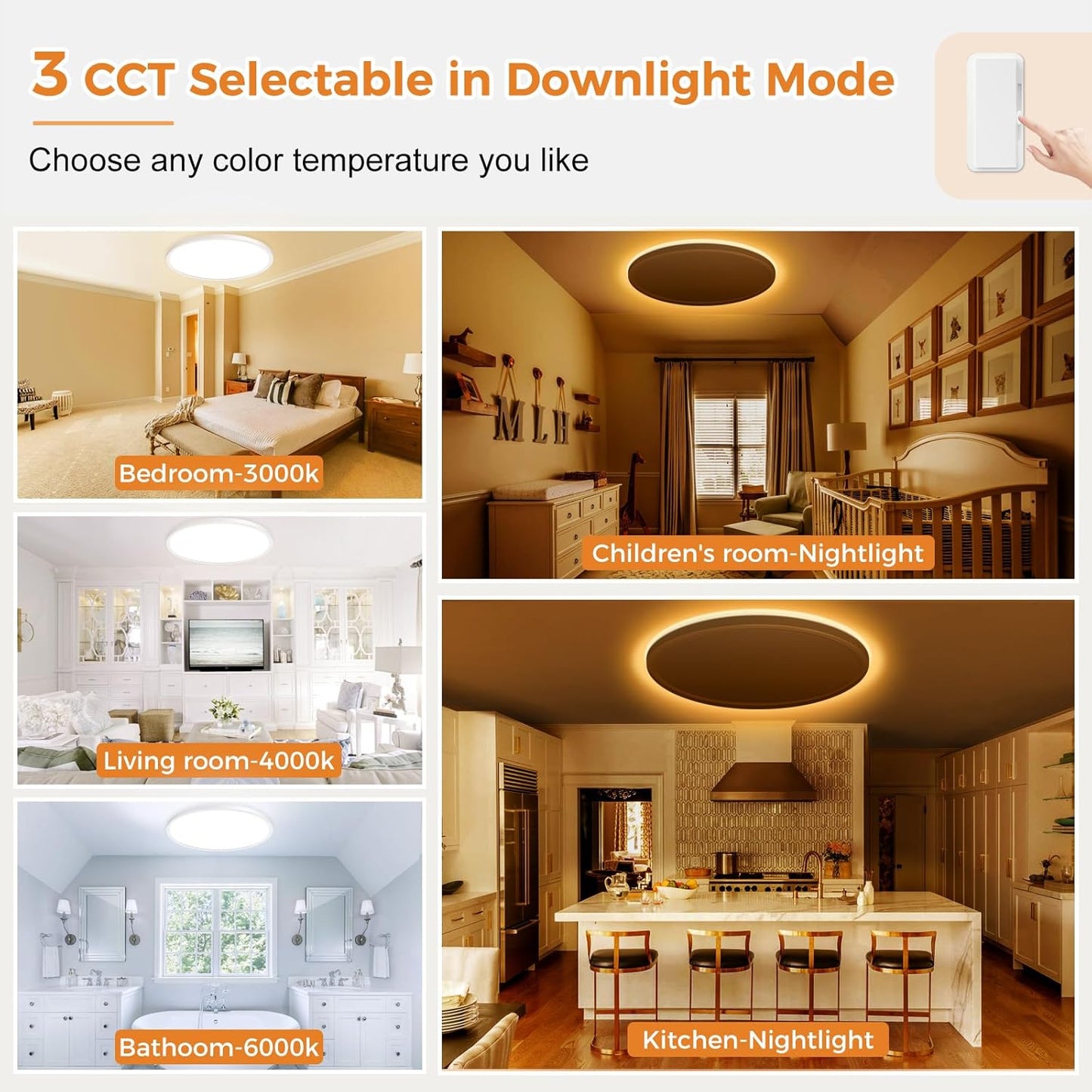 zemty ceiling light with 3 CCT selectable for different room scenarios
