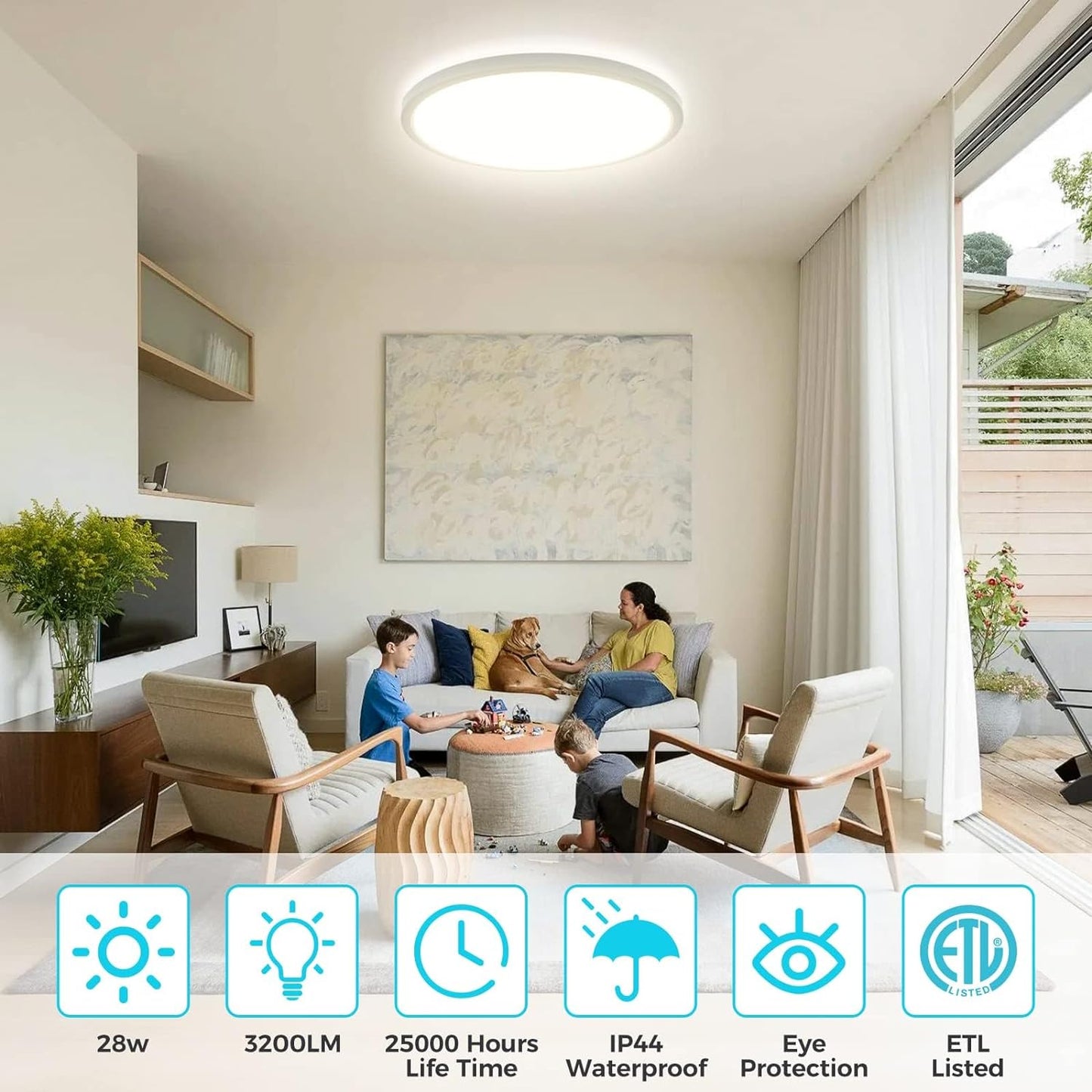 6Pack LED Flush Mount Ceiling Light Selectable Ceiling Light Fixture -13", White