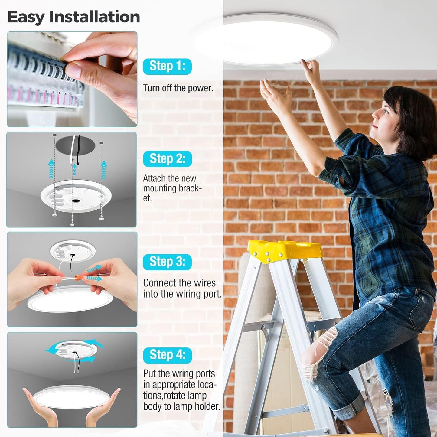 6Pack LED Flush Mount Ceiling Light Selectable Ceiling Light Fixture -13", White