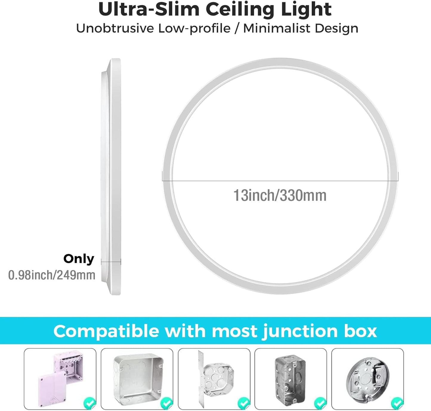 6Pack LED Flush Mount Ceiling Light Selectable Ceiling Light Fixture -13", White