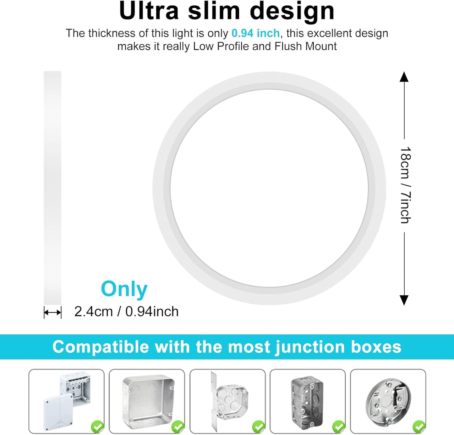 6Pack White Led Ceiling Light Color Options, Round Surface Mount Led Light Fixtures-7"