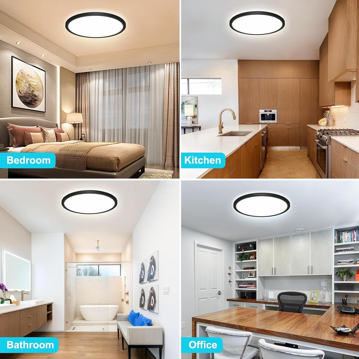 12Pack Black Led Flush Mount Ceiling Light Fixtures, 3 Color Selectable, Thin Flat Round Lighting Fixture Surface Mount-13"