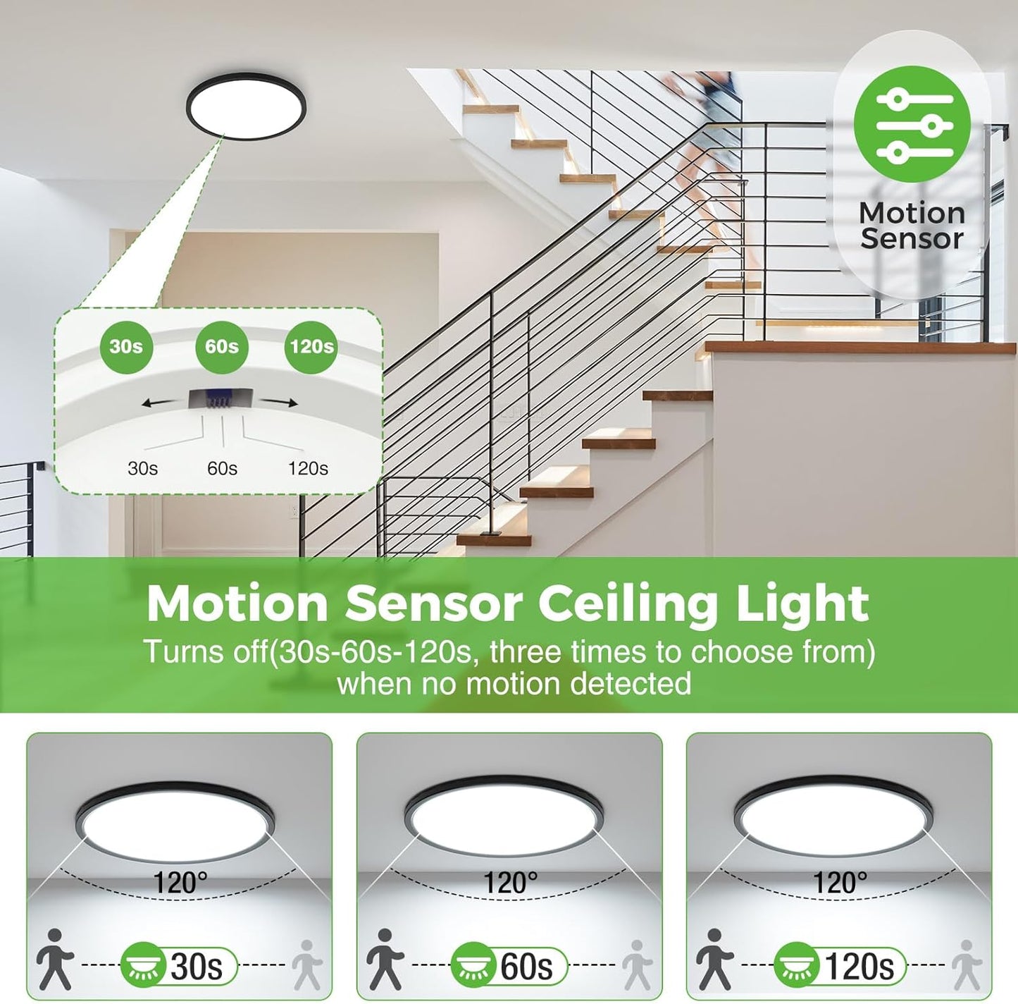2Pack Motion Sensor Ceiling Light Wired Movement Detector LED Light Fixture Indoor-9"