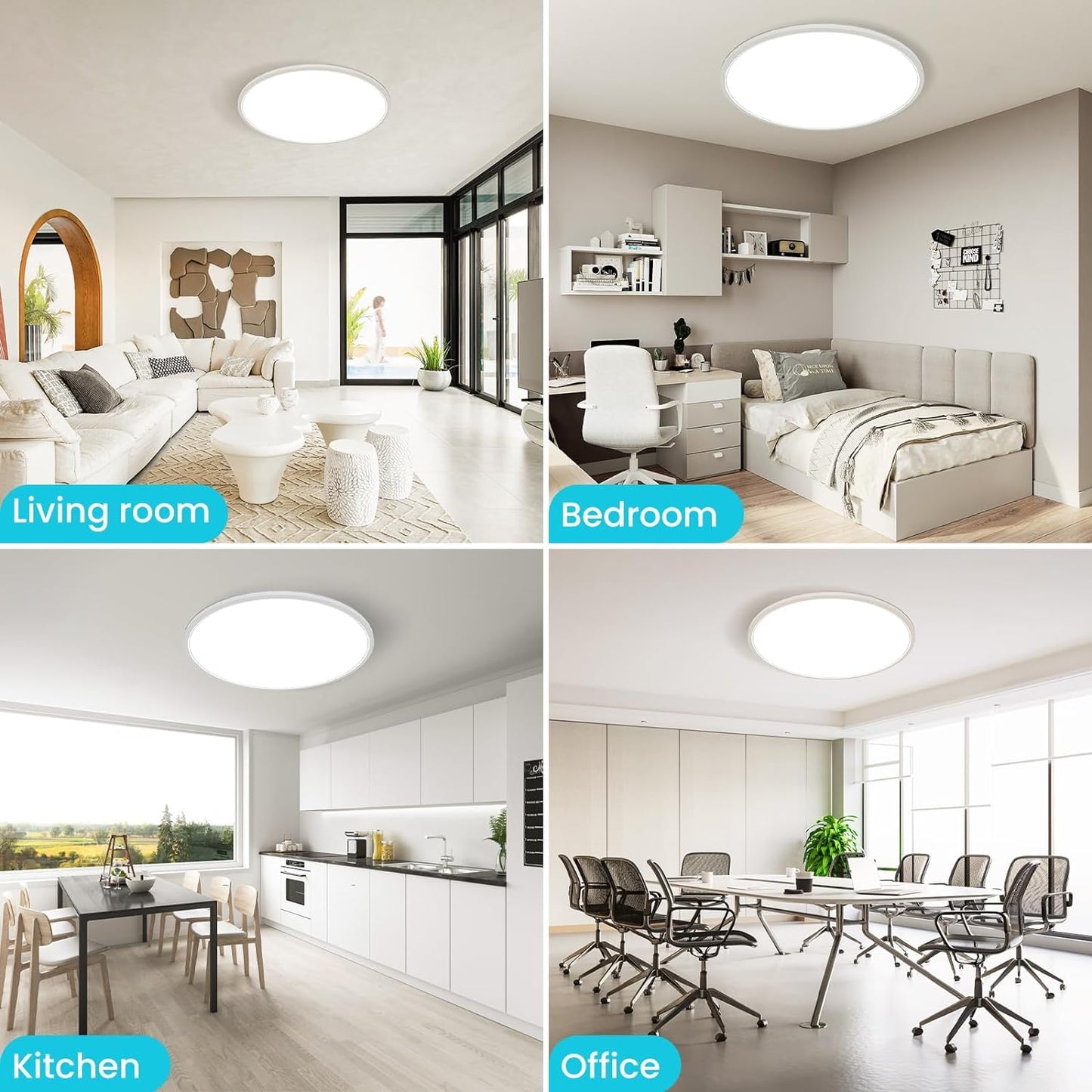 White Round Flat LED Ceiling Lamp for Bedroom Kitchen Livingroom Office