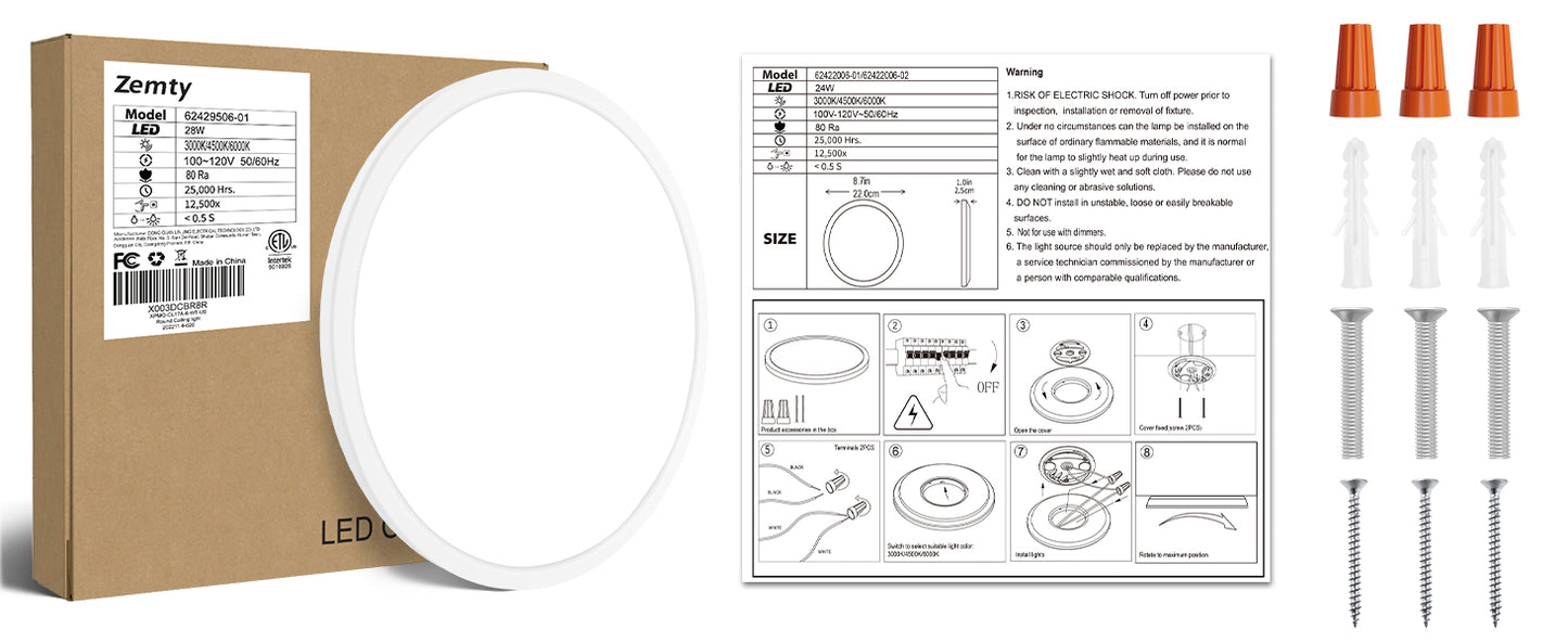zemty Flush Mount Ceiling Light Flat Led Lighting Fixture for Ceiling Round Lamp