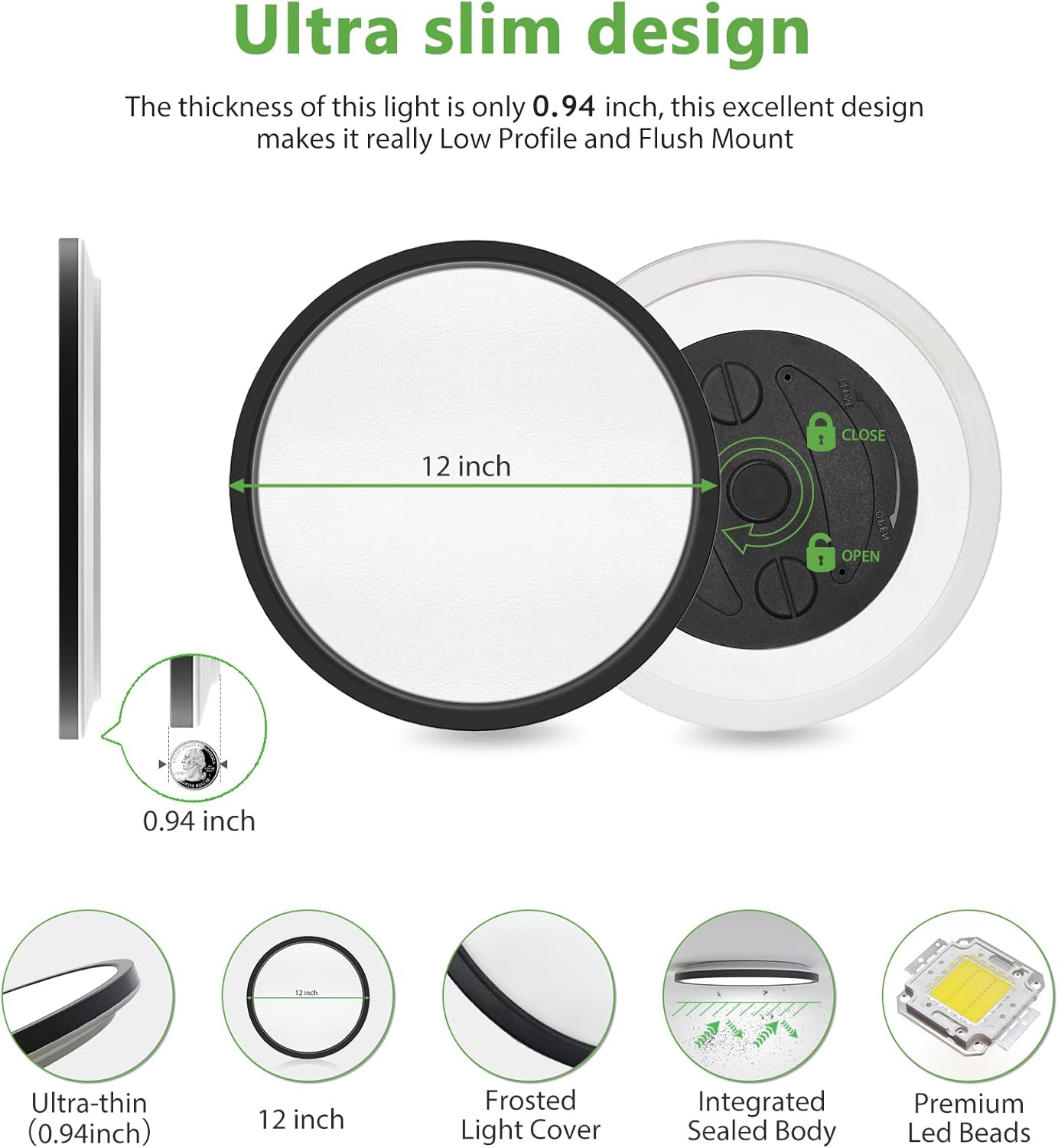 zemty LED Flush Mount Black Round Ceiling Light for Bedroom,Dining Room, Kitchen