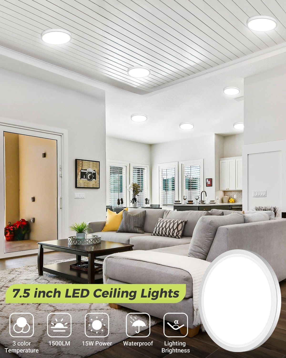 12PACK White LED Flush Mount Ceiling Light-7.5"