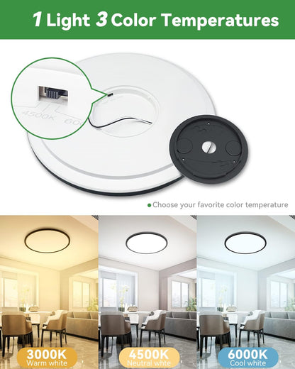 1PACK Black 3 Color Selectable Ceiling Lamp-15.8"