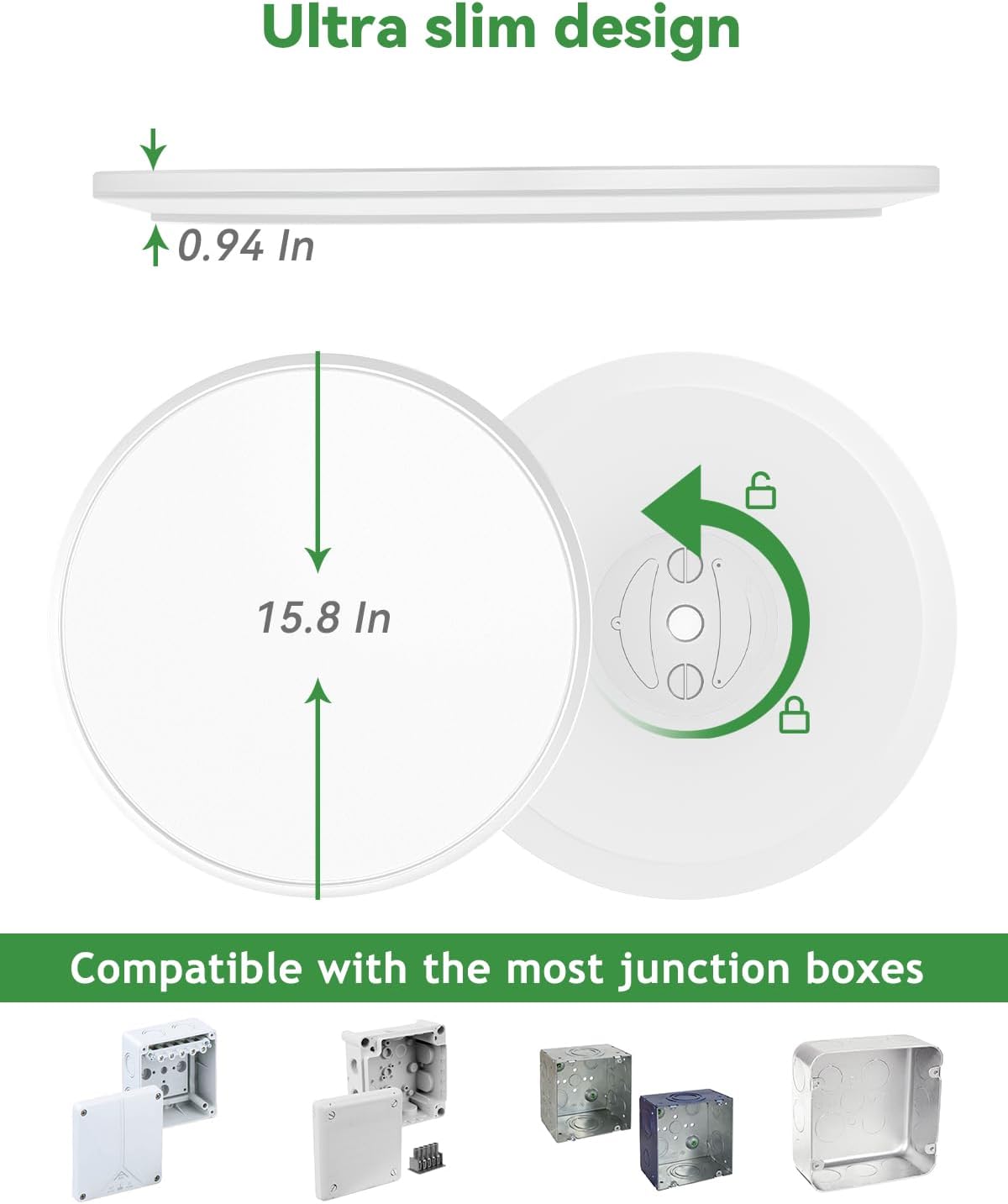 2PACK White 3 Color Selectable Ceiling Lamp - 15.8"