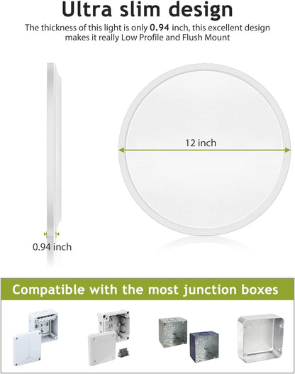 2PACK White Flush Mount LED Ceiling Light Fixture-12"