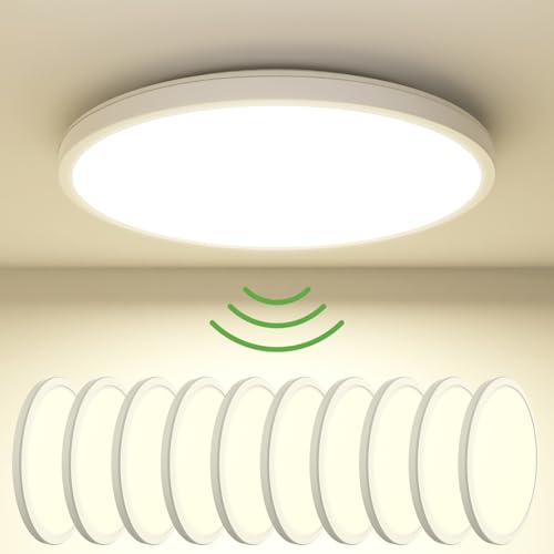 zemty 19W 4000K LED Ceiling Light with Radar Motion Sensor, 1800LM Round Ceiling Light for Balcony, Hallway, Garage-9inch,10pack