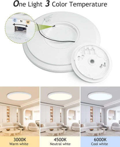 6Pack 3 Color Selectable Ceiling Lamp 3200LM Low Profile Ceiling Light-12"