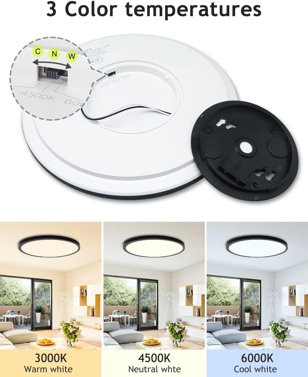 4Pack 3 Color Selectable Ceiling Lamp 3200LM Low Profile Ceiling Light-12"