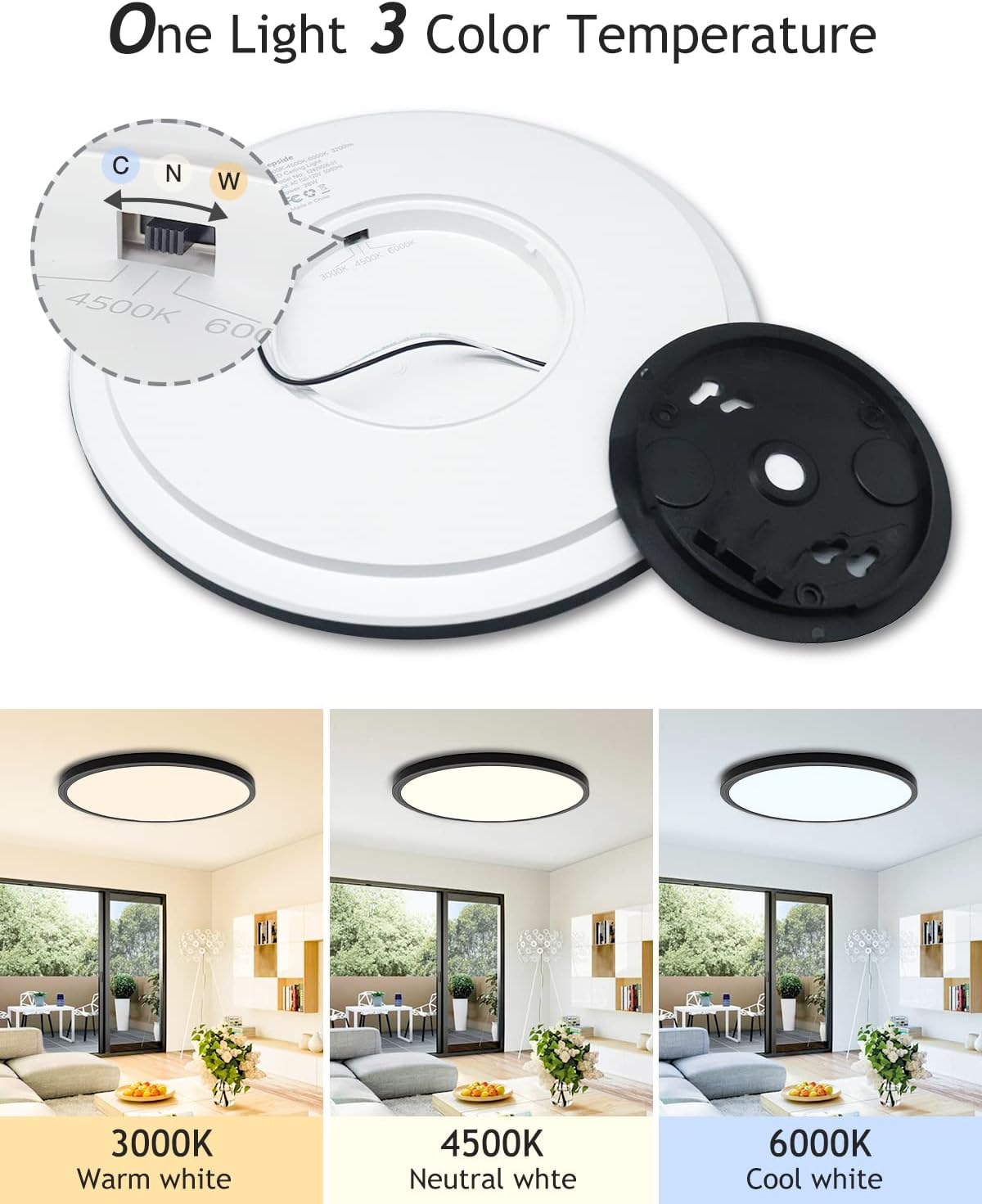 2Pack 3 Color Selectable Ceiling Lamp Low Profile Ceiling Light-12"