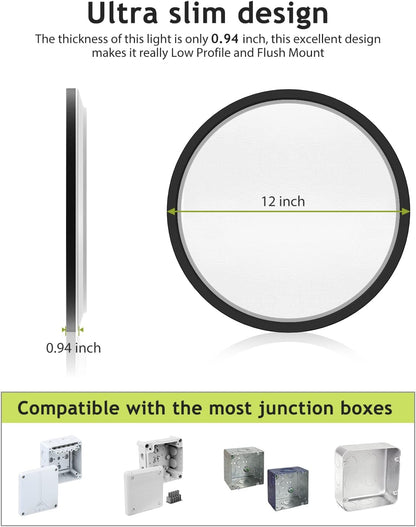 2Pack 3 Color Selectable Ceiling Lamp Low Profile Ceiling Light-12"