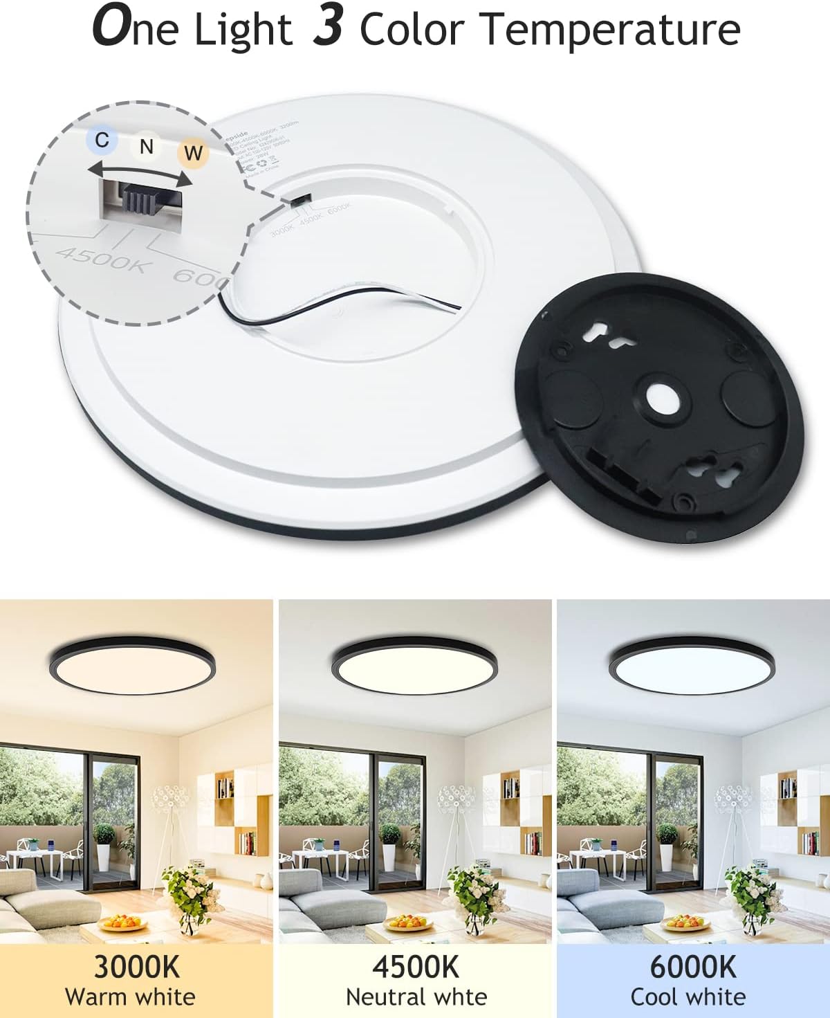 6PACK Black Flush Mount LED Ceiling Light Fixture-12"