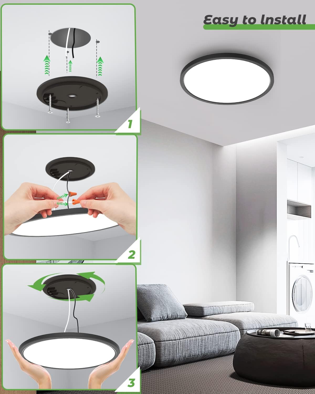 6Pack 3 Color Temperature Black LED Flush Mount Ceiling Light-12"