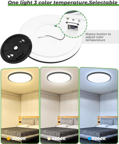 zemty LED Black Ceiling Lamp Flushmount 3 Color Temperature