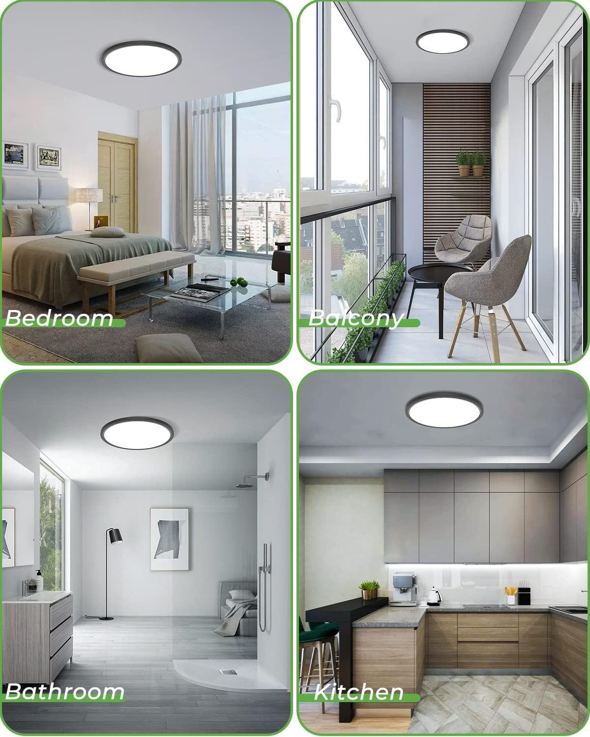 zemty LED Black Ceiling Lamp Flushmount 3 Color Temperature