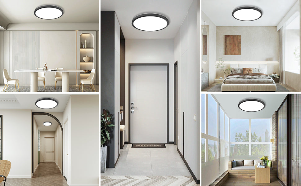 Super Slim 3 Color Temperature in One Ceiling Light Fixture for Closet Bathroom Kitchen Bedroom (Black)
