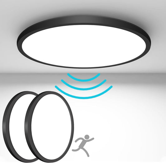 2Pack Black Motion Sensor Light Indoor Ceiling Light Flush Mount-7"