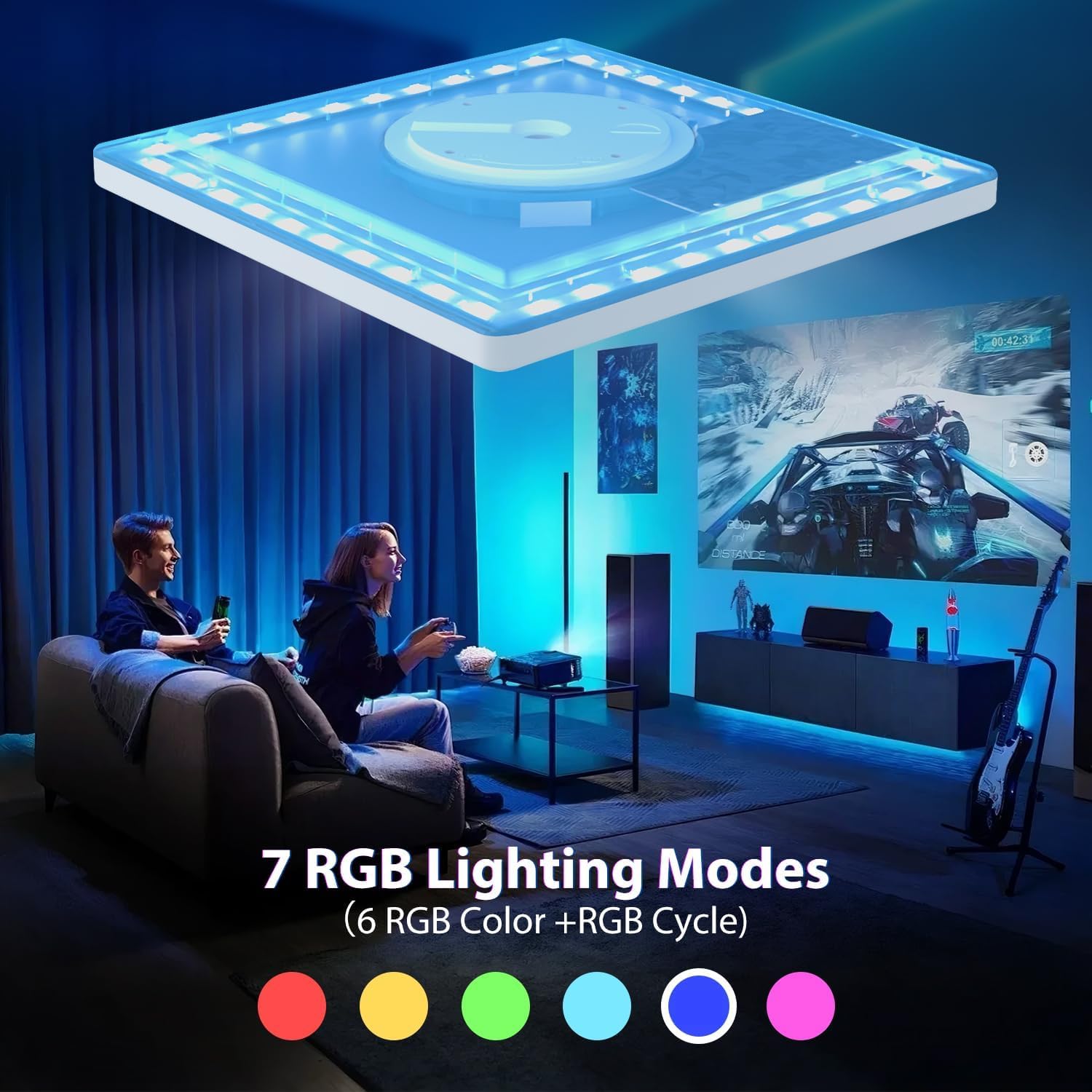 Zemty ceiling light with 7 RGB lighting modes