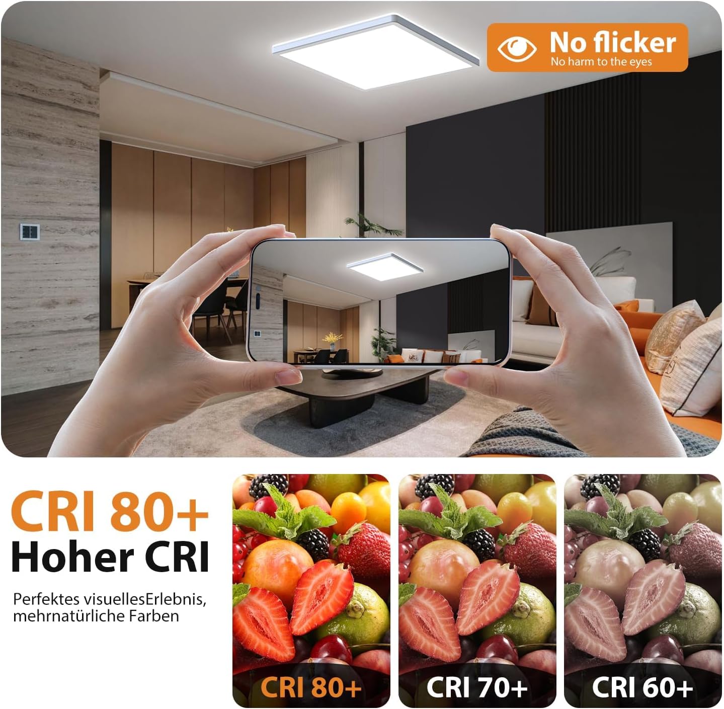 Zemty ceiling light with CRI 80+ flicker-free