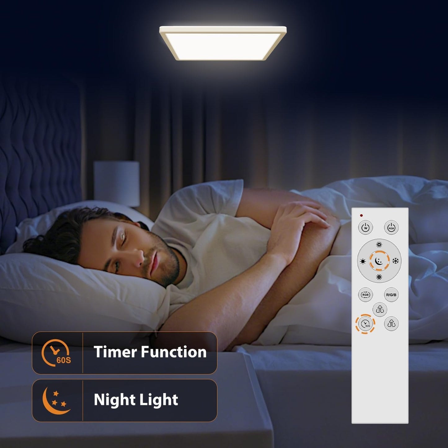 Zemty ceiling light with night light and timer function