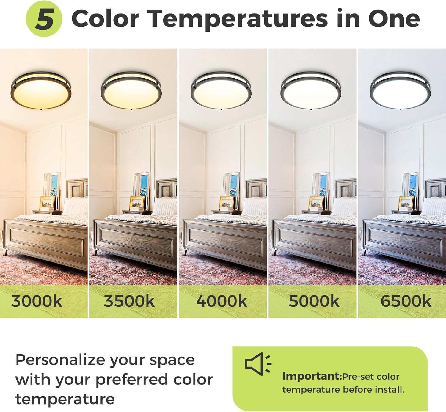 Zemty 5 color temperature/5 cct selectable LED ceiling light