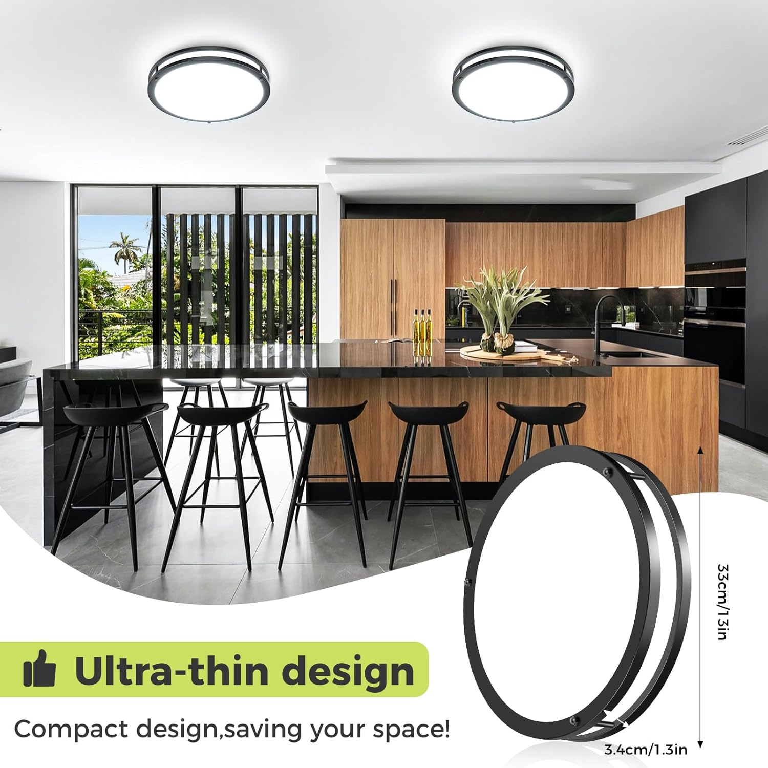 Zemty ultra thin black 13-inch ceiling light