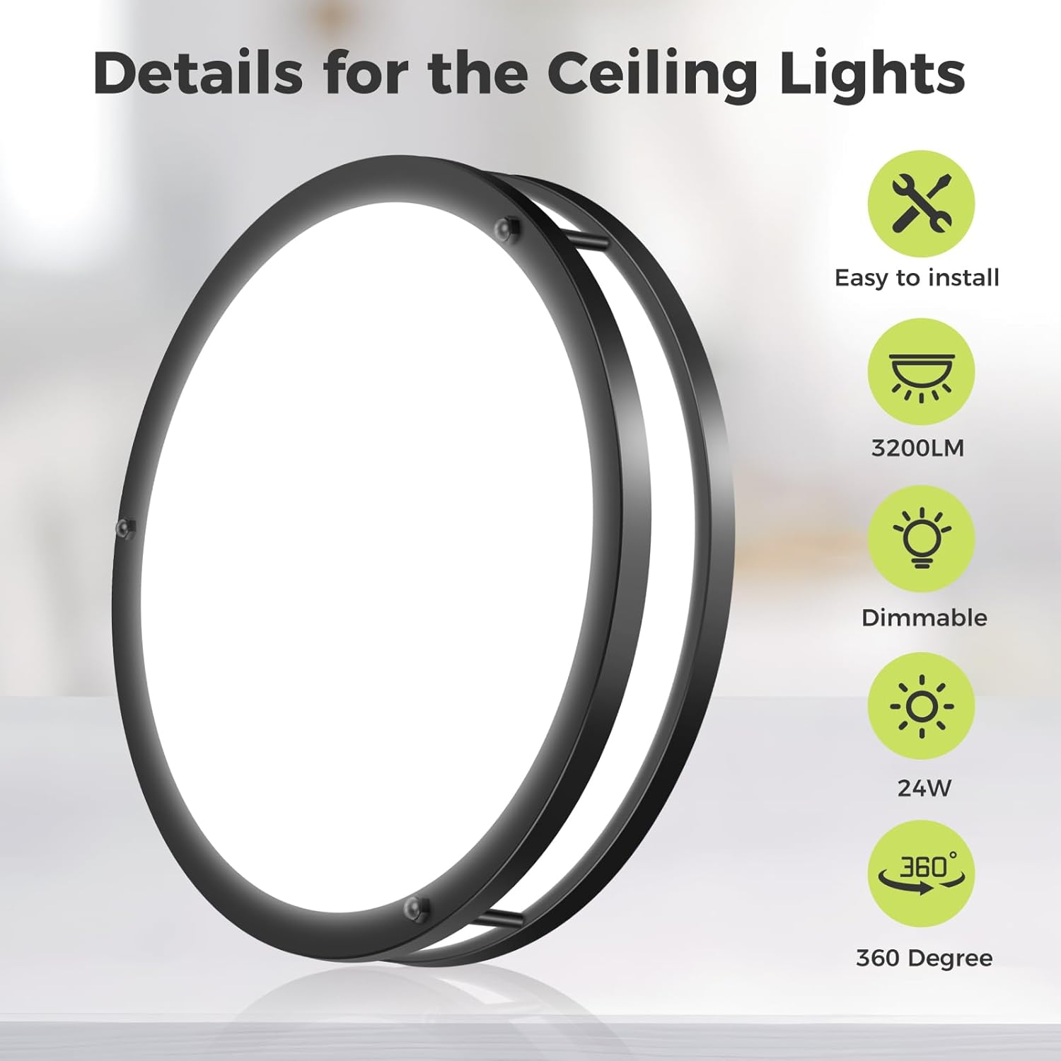 Zemty ceiling light with 3200lm 24W key details