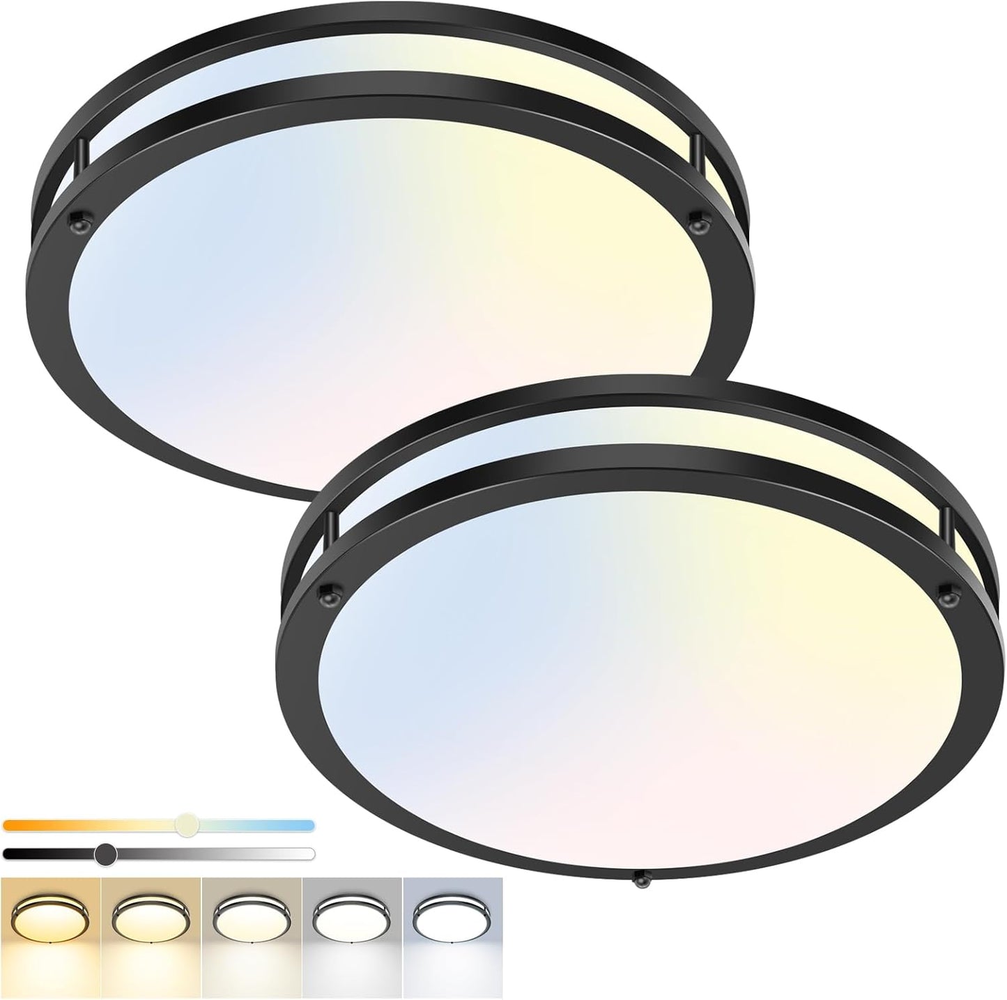 Zemty 13inch Black 5CCT Dimmable Flush Mount Ceiling Light Fixture