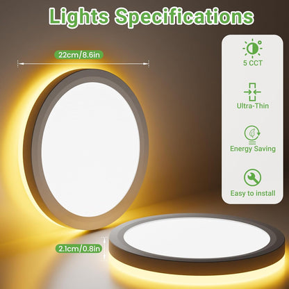 Zemty 22 x 2.1 cm,18W Ceiling Light with 3W Night Light, 2100LM 5CCT Selectable