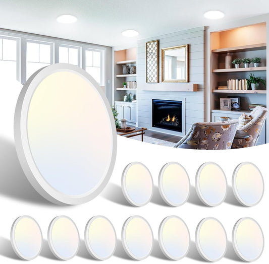 12Pack White Ceiling Light Flush Mount Small Round Recessed Led Kitchen Light Fixtures-7"