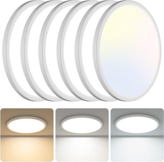 6Pack LED Flush Mount Ceiling Light Selectable Ceiling Light Fixture -13", White