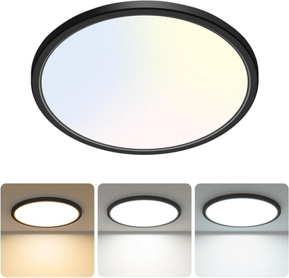 1Pack LED Round Flat Light Selectable Black Ceiling Light Surface Mount, Slim Ceiling Lamp Flush Mount-13"