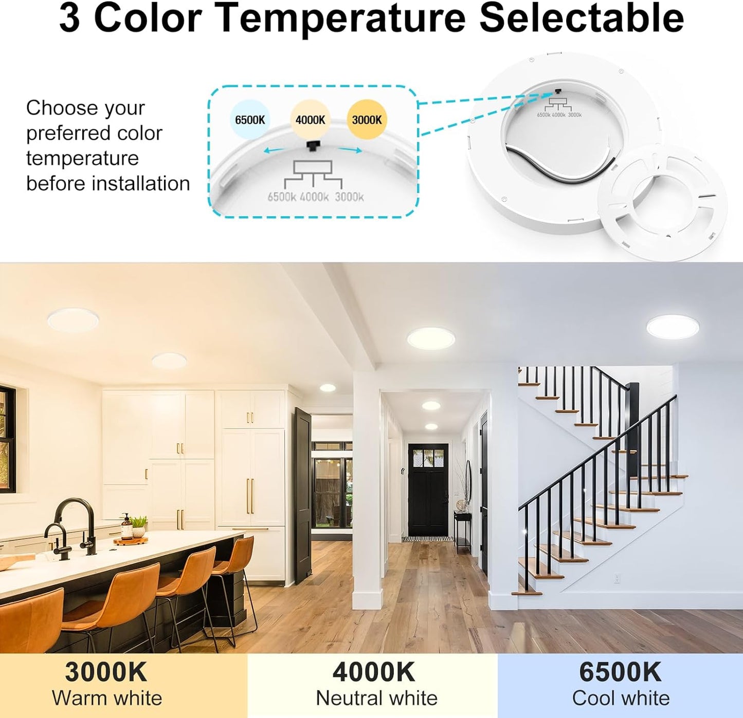 6Pack White Led Ceiling Light Color Options, Round Surface Mount Led Light Fixtures-7"
