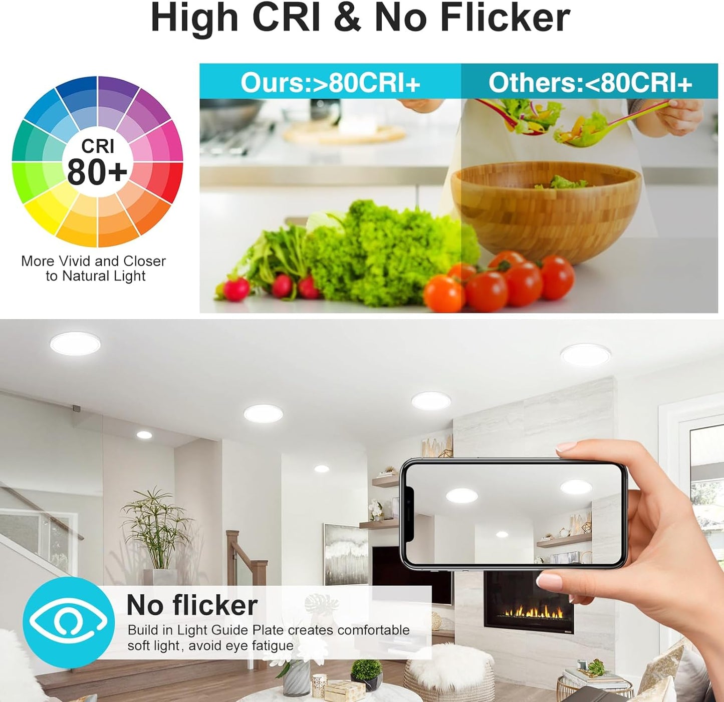 6Pack White Led Ceiling Light Color Options, Round Surface Mount Led Light Fixtures-7"