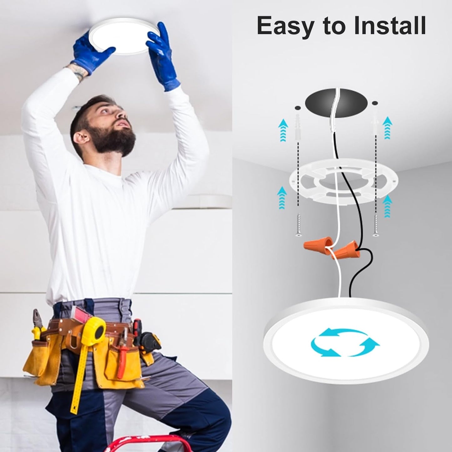 6Pack White Led Ceiling Light Color Options, Round Surface Mount Led Light Fixtures-7"