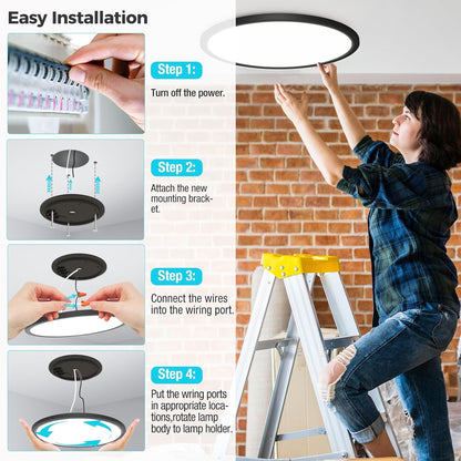 12Pack Black Led Flush Mount Ceiling Light Fixtures, 3 Color Selectable, Thin Flat Round Lighting Fixture Surface Mount-13"
