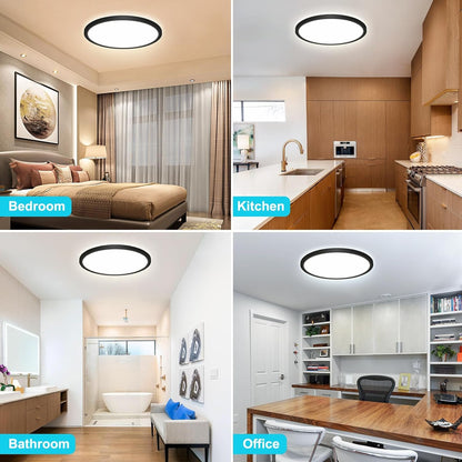 12Pack Black Led Flush Mount Ceiling Light Fixtures, 3 Color Selectable, Thin Flat Round Lighting Fixture Surface Mount-13"