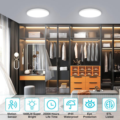 Motion Sensor Light Indoor Wired 𝗔𝘂𝘁𝗼 𝗢𝗻/𝗢𝗳𝗳 Ceiling Light Flush Mount for Closet Stair Porch