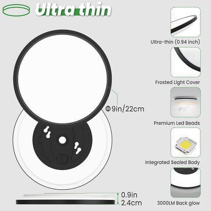 Super Slim 3 Color Temperature in One Ceiling Light Fixture for Closet Bathroom Kitchen Bedroom (Black)