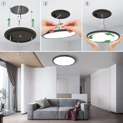 Super Slim 3 Color Temperature in One Ceiling Light Fixture for Closet Bathroom Kitchen Bedroom (Black)