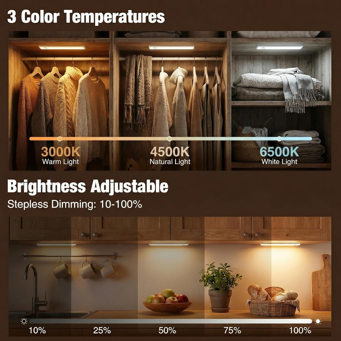 zemty rechargeable under cabinet light with 3 color temps and stepless dimming